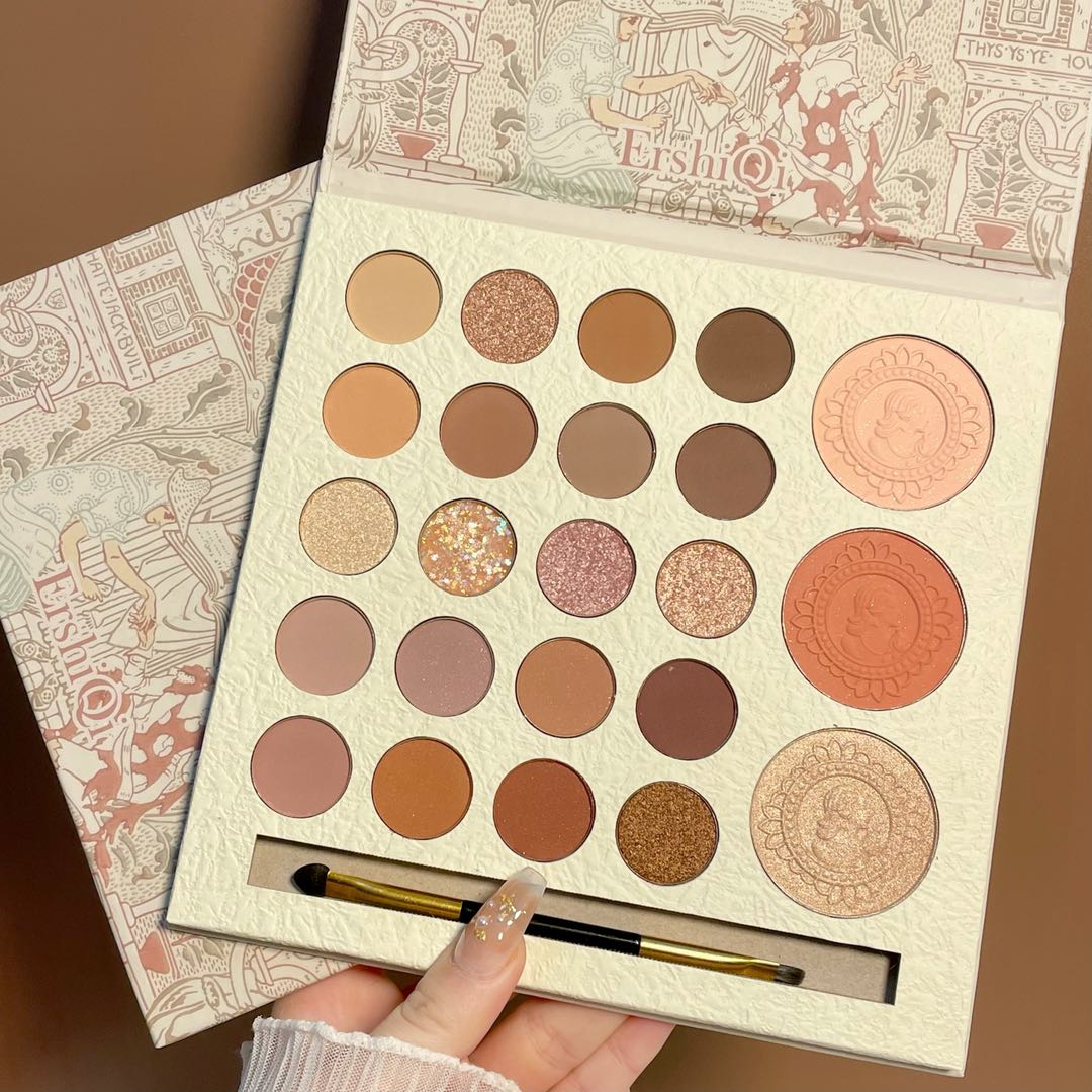 23-color Everlasting Vow Eyeshadow Palette Paper Box, Pearl and Matte Earth Tone Multi-Color Palette, Gray Board Laminated Folding Paper Box, Multi-Size and Multi-Combination Customization, Makeup Palette Packaging Box