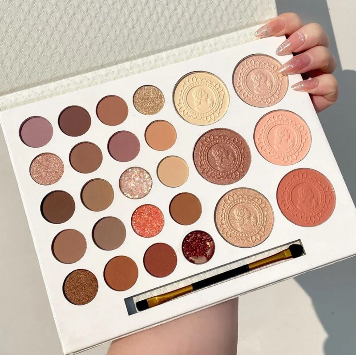23 Farben unvergänglicher Gelübde Lidschattenpalette Papierbox Perlmutt Matt Erdtöne Mehrfarbenpalette Graupappe kaschiert Faltkarton Mehrere Größen Mehrere Kombinationen Maßgeschneidert Make-up-Palette Verpackungsbox