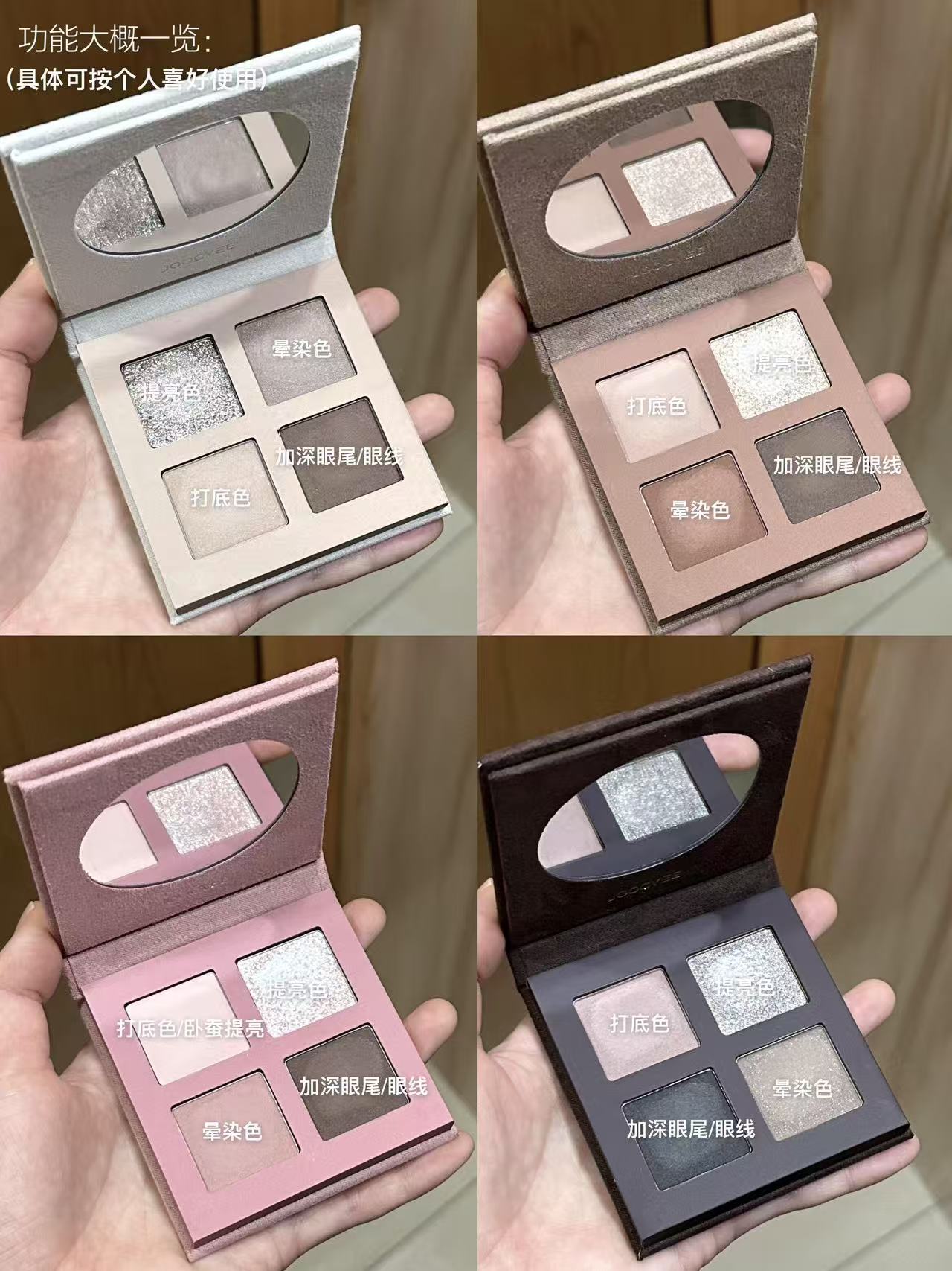 Folding 4-Panel Eyeshadow Palette Paper Box with Mirror, Portable Small Makeup Palette Packaging Box, Greyboard Laminated Folding Paper Box, Built-in Mirror, Customized Compartments for Eyeshadow, Blush, and Highlighter