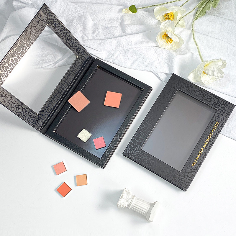 Crocodile-Embossed DIY Makeup Palette Packaging Box, Magnetic Refill Palette Paper Box, Gray Board Laminated + PU Crocodile Embossing, Freely Combinable Refill Pans, Personalized Makeup Palette Box
