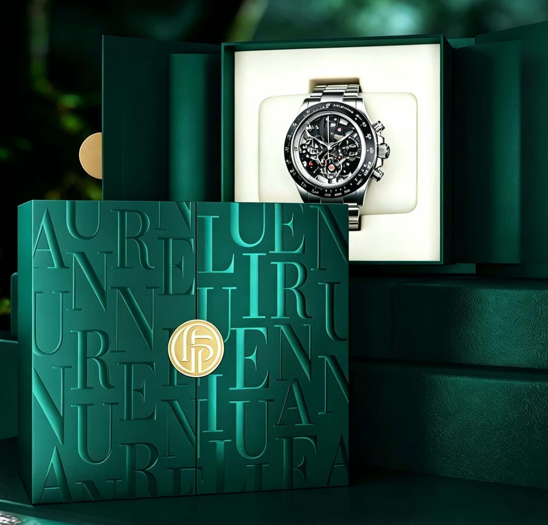 Dark green double-door embossed luxury watch gift box