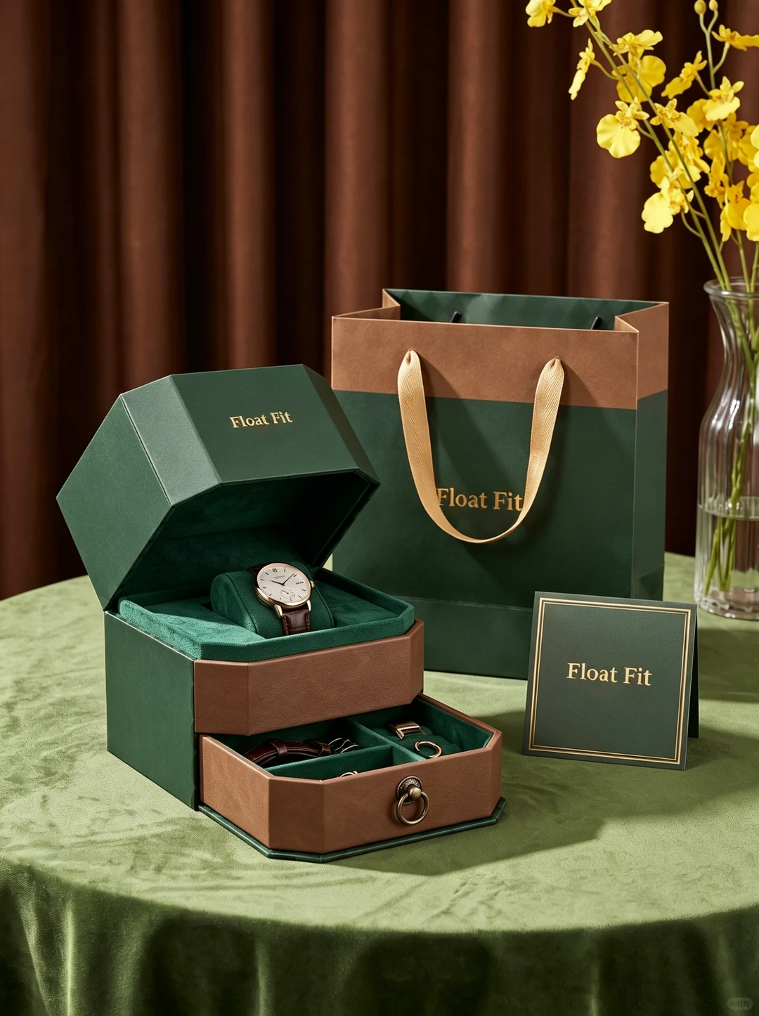 Octagonal double-layer drawer multifunctional watch gift box set