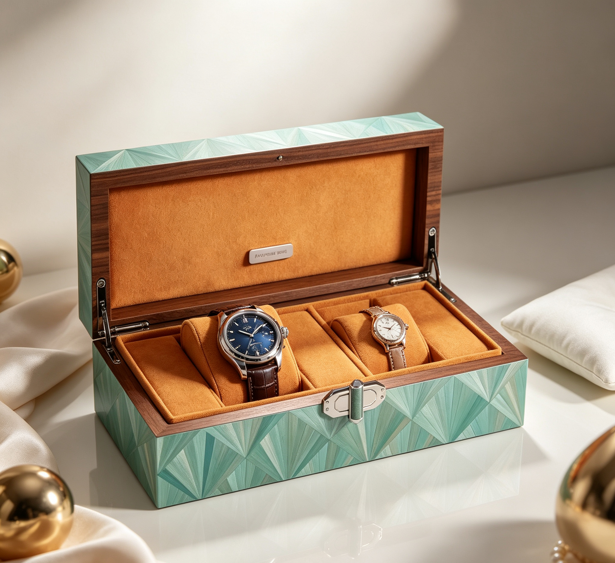 Five-wood veneer marquetry art solid wood watch storage box