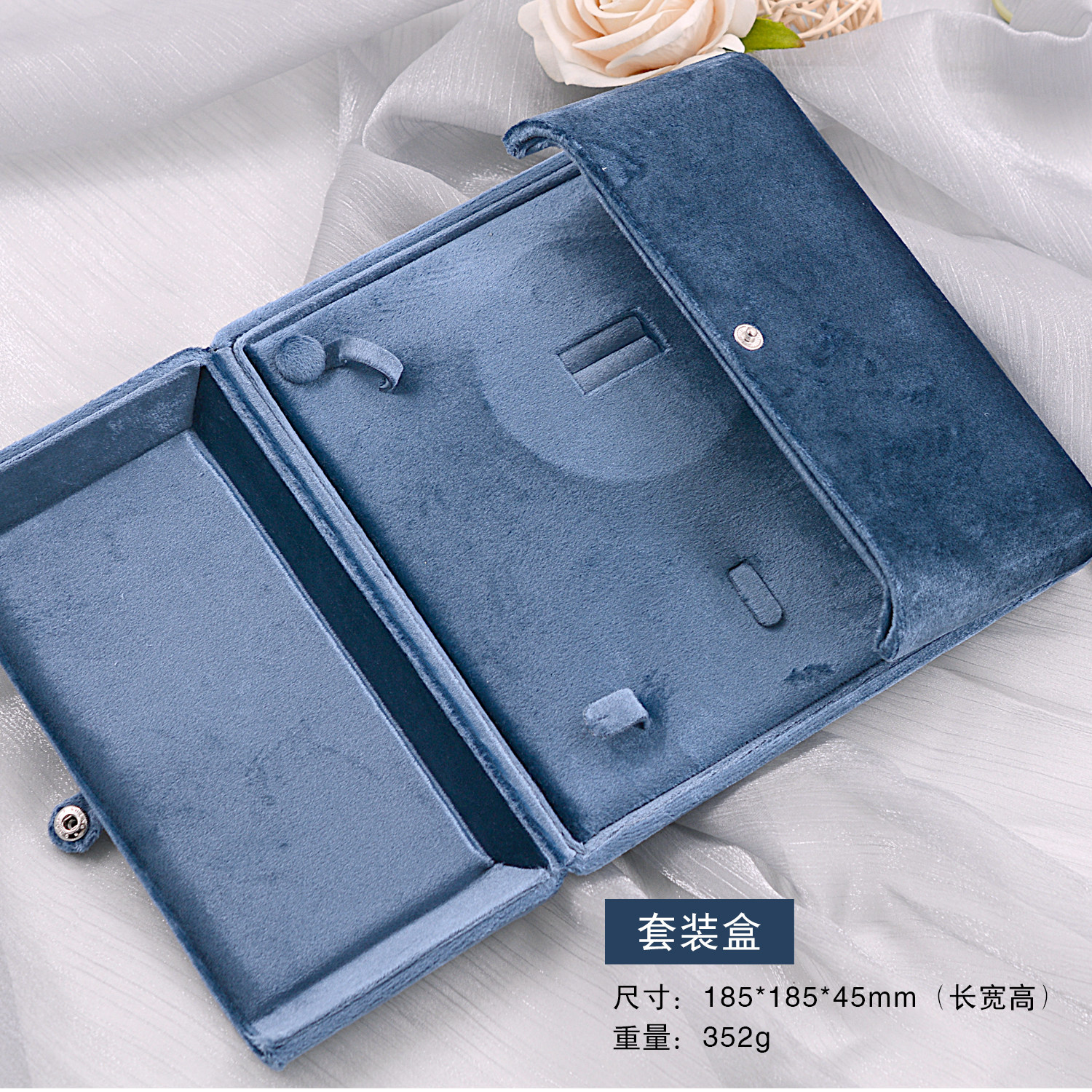 雾霾蓝项链盒 项链吊坠专用收纳礼盒 绒面挂条不打结 上下分体开合设计 送礼自用定制LOGO