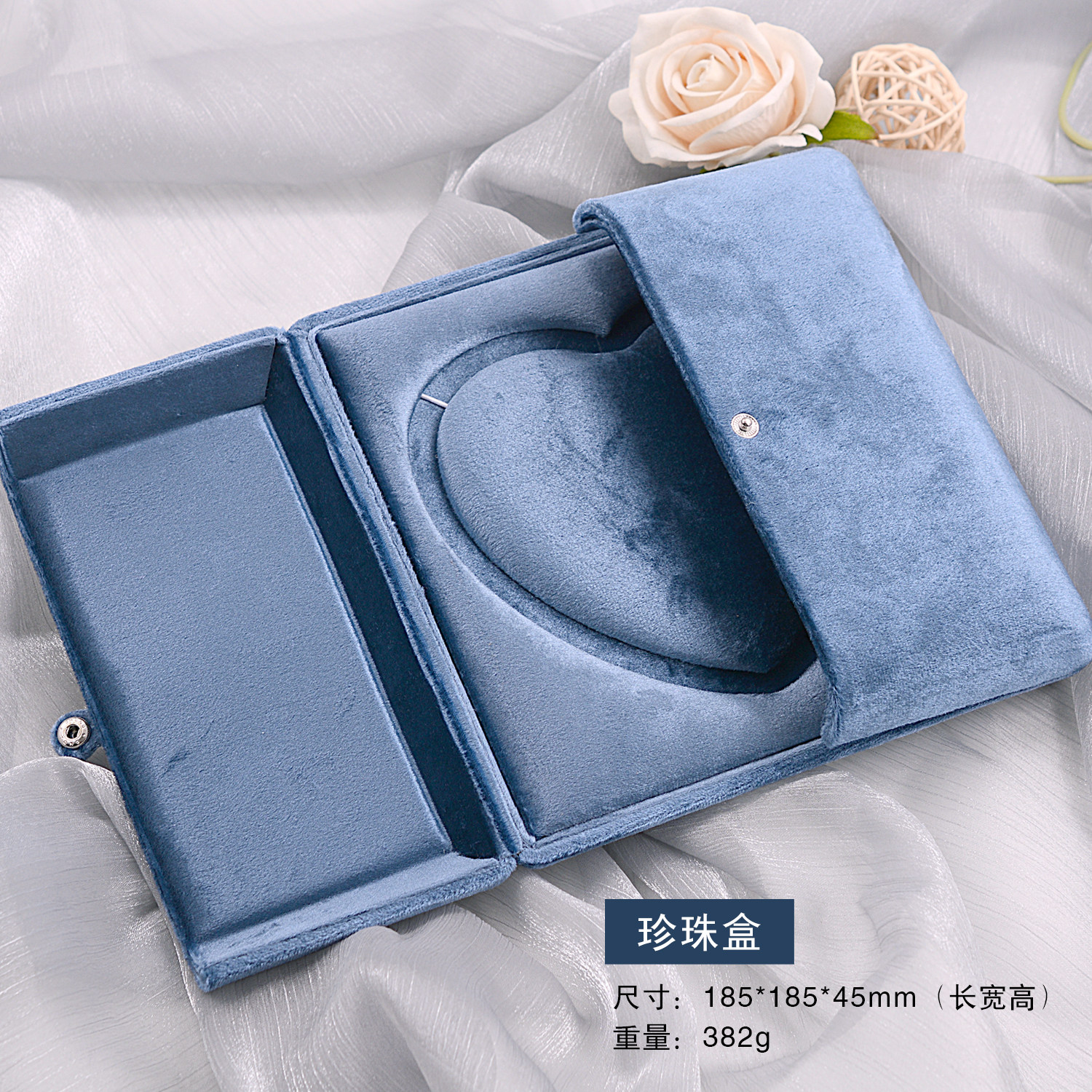 雾霾蓝项链盒 项链吊坠专用收纳礼盒 绒面挂条不打结 上下分体开合设计 送礼自用定制LOGO